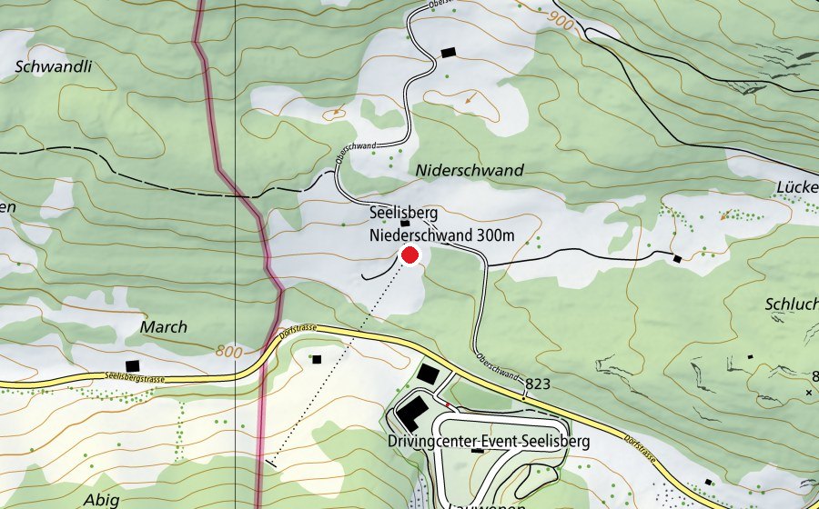Mappa con la posizione di Seelisberg Niederschwand 300 m (Centro sportivo)