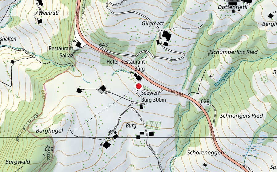 Mappa con la posizione di Seewen Burg 300 m (Centro sportivo)