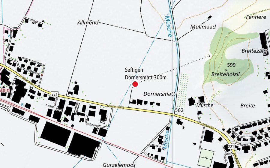Carte indiquant l’emplacement de Seftigen Dornersmatt 300 m (Centre sportif)