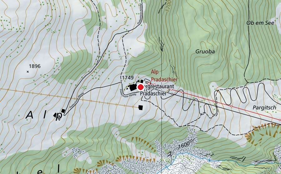 Mappa con la posizione di Seilpark Pradaschier (Centro sportivo)