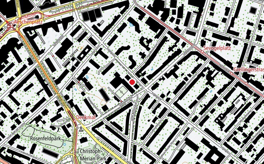 Map showing the location of Sekundarschule Sankt Alban (Sports centre)
