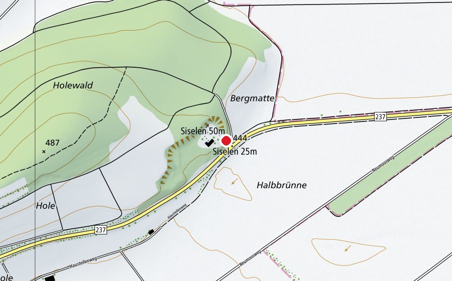 Map showing the location of Siselen 50 m (Sports centre)
