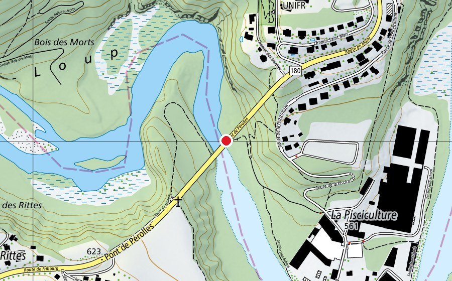 Carte indiquant l’emplacement de Site d’escalade Pont de Pérolles (Centre sportif)