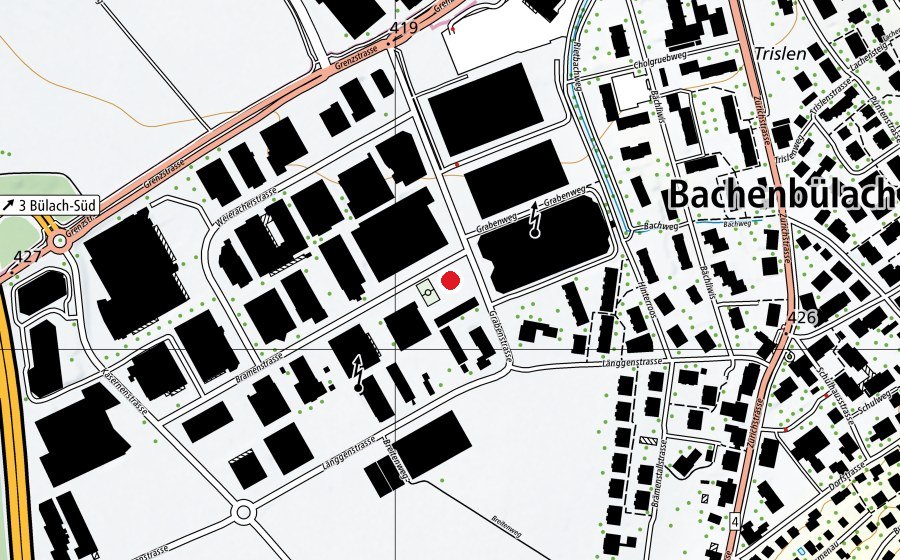 Map showing the location of Skatepark Bachenbülach (Sports centre)