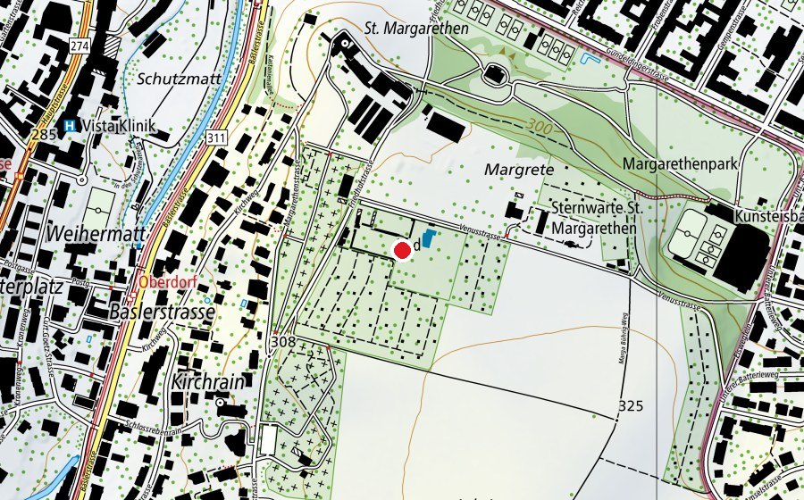 Mappa con la posizione di Sonnenbad St. Margarethen (Centro sportivo)