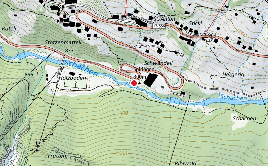 Carte indiquant l’emplacement de Spiringen 300 m (Centre sportif)