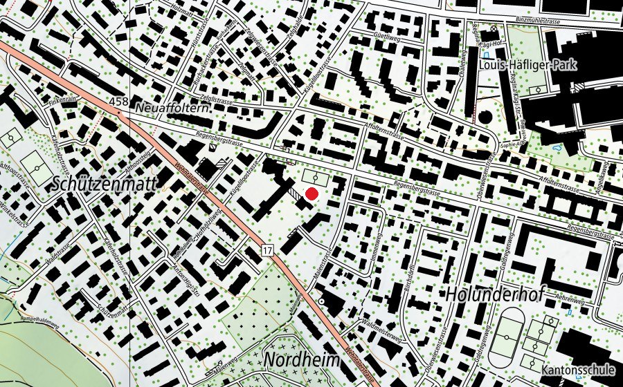 Map showing the location of Sport-/Turnhalle Kügeliloo (Sports centre)