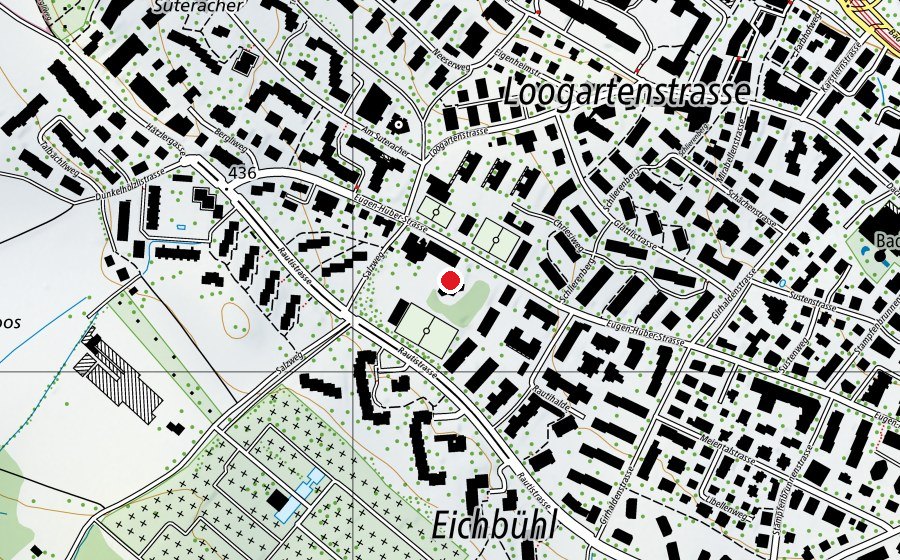 Mappa con la posizione di Sport-/Turnhalle Loogarten (Centro sportivo)