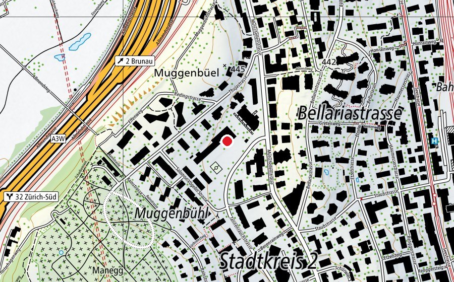 Map showing the location of Sport-/Turnhalle Manegg (Sports centre)