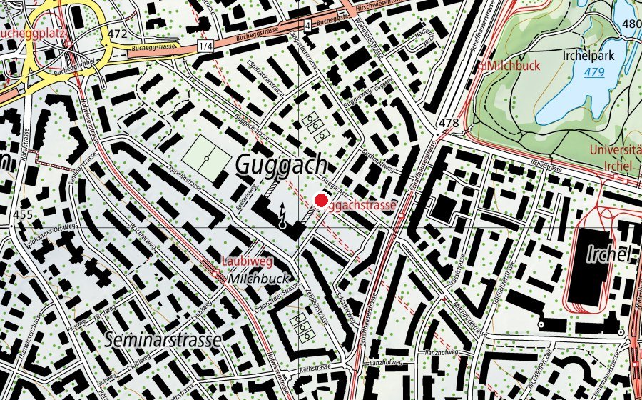 Map showing the location of Sport-/Turnhalle Milchbuck A (Sports centre)