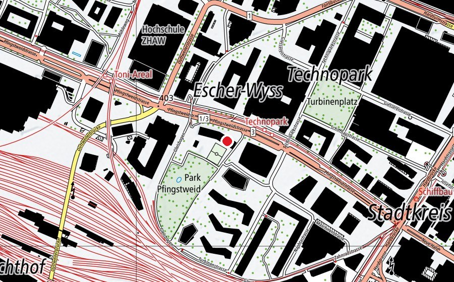 Map showing the location of Sport-/Turnhalle Pfingsweid (Sports centre)