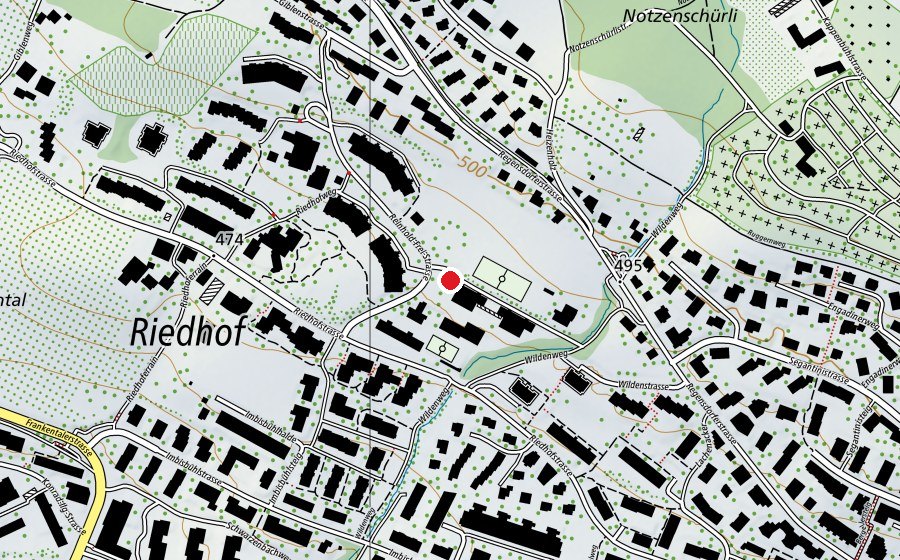 Carte indiquant l’emplacement de Sport-/Turnhalle Riedhof (Centre sportif)