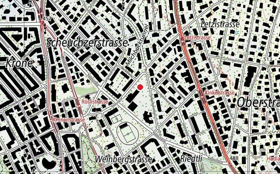Map showing the location of Sport-/Turnhalle Riedtli (Sports centre)