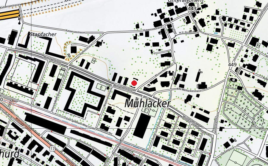 Map showing the location of Sport-/Turnhalle Ruggächer (Sports centre)