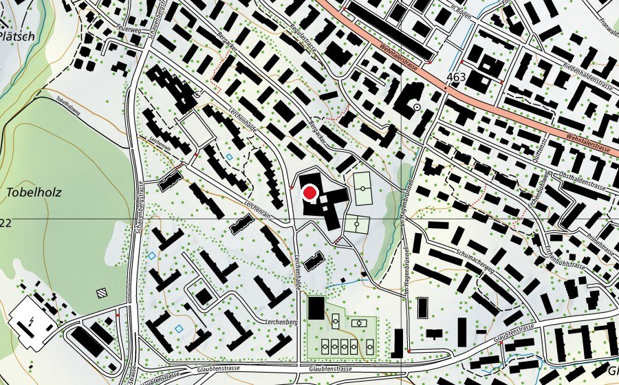 Mappa con la posizione di Sport-/Turnhalle Schauenberg (Centro sportivo)