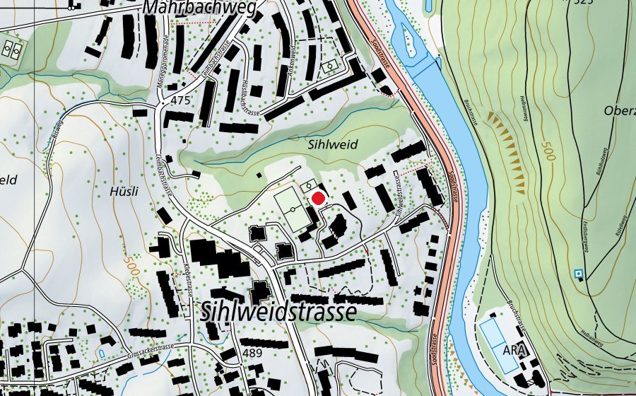 Mappa con la posizione di Sport-/Turnhalle Sihlweid 1+2 (Centro sportivo)