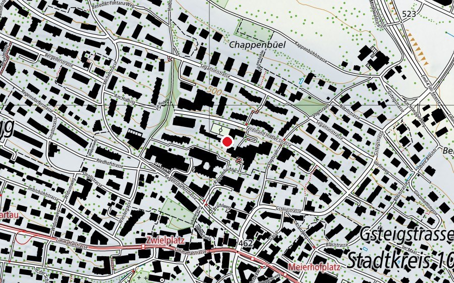Mappa con la posizione di Sport-/Turnhalle Vogtsrain 1+2 (Centro sportivo)