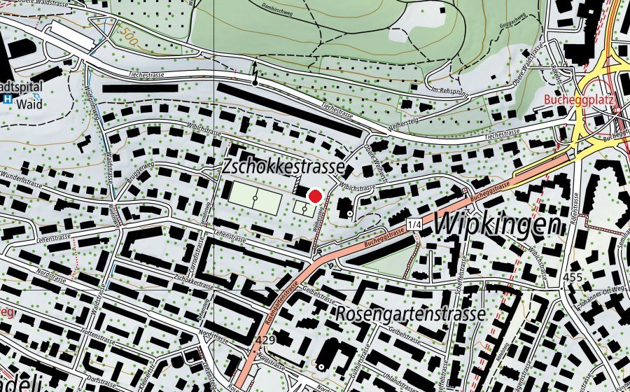 Carte indiquant l’emplacement de Sport-/Turnhalle Waidhalde (Centre sportif)
