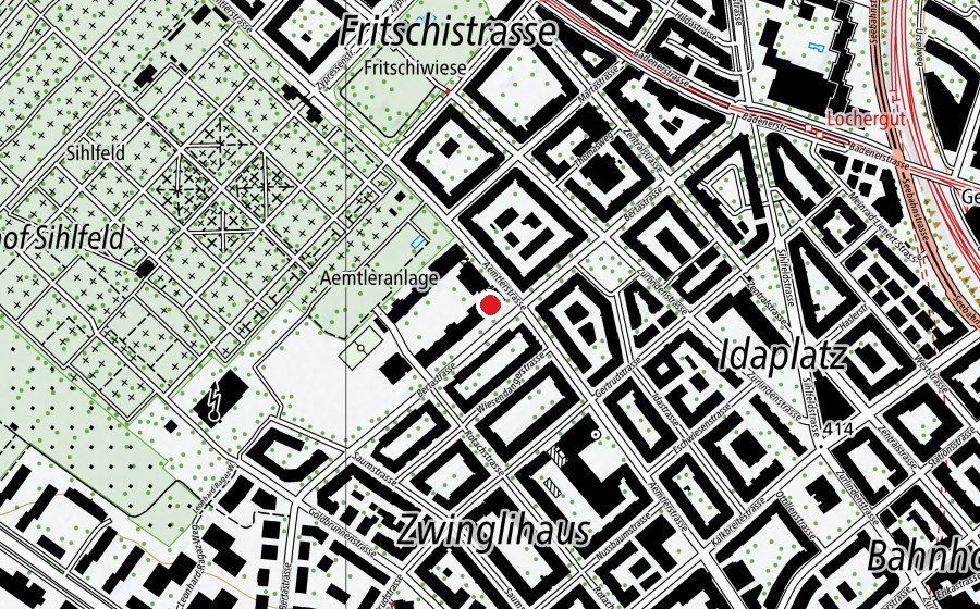 Map showing the location of Sport- und Turnhalle Aemtler A (Sports centre)