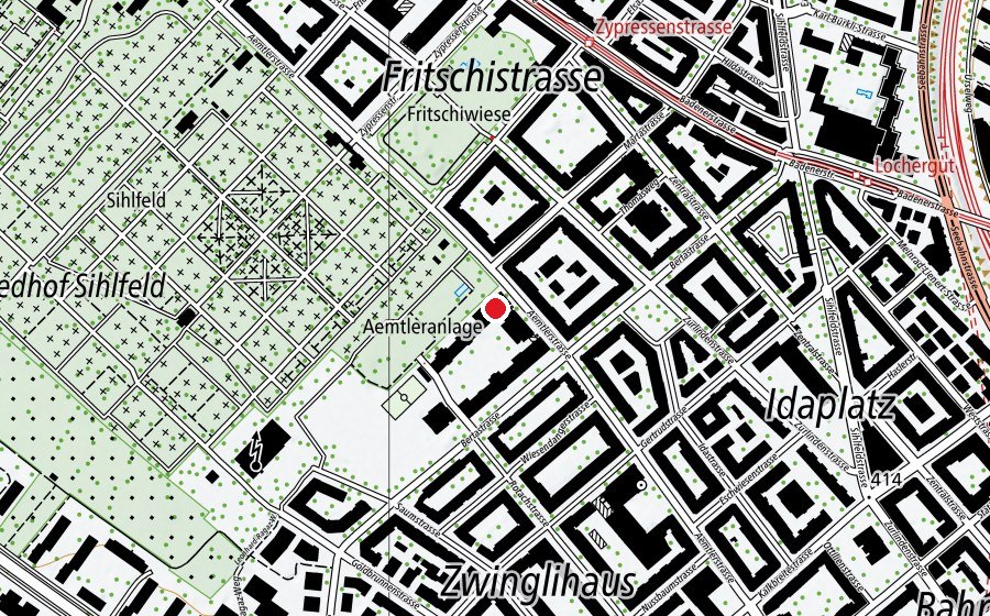 Map showing the location of Sport- und Turnhalle Aemtler B (Sports centre)