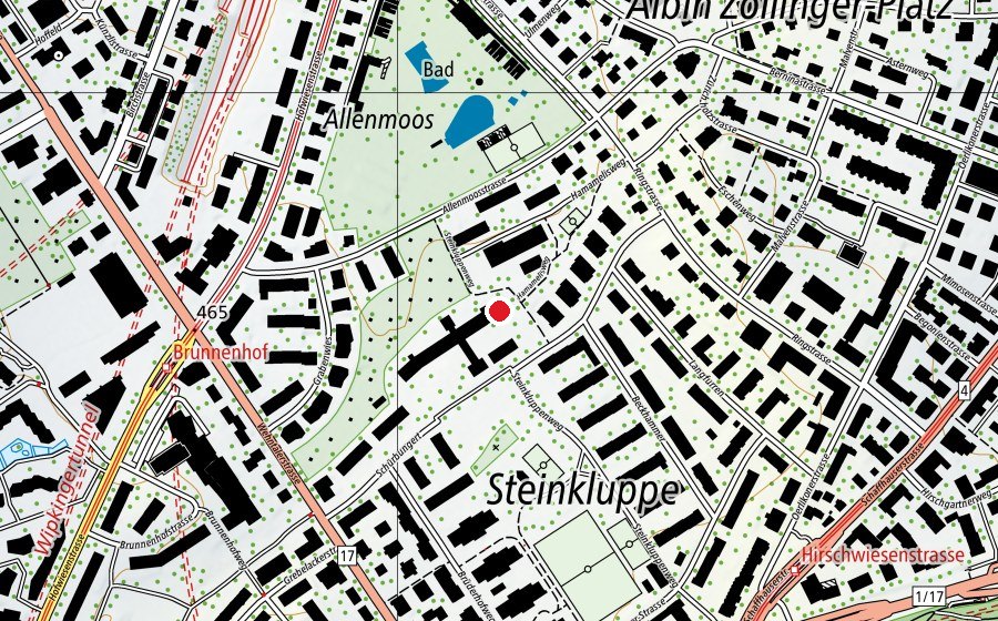 Mappa con la posizione di Sport- und Turnhalle Allenmoos unten (Centro sportivo)