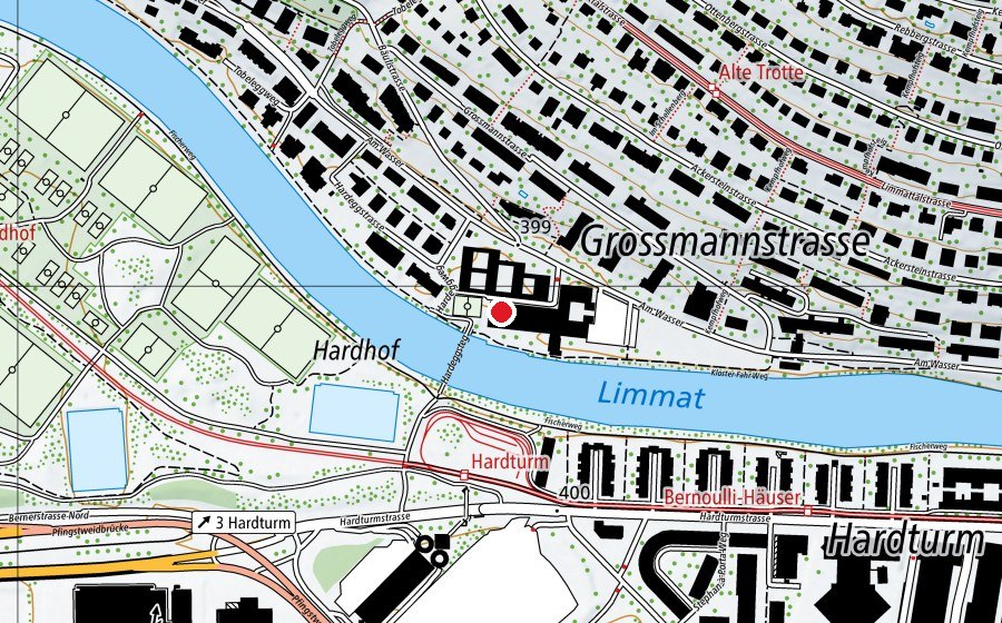 Karte mit dem Standort von Sport- und Turnhalle am Wasser (Sportanlage)