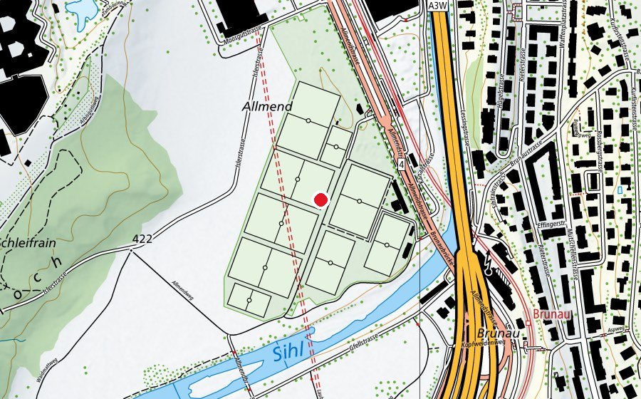 Carte indiquant l’emplacement de Sportanlage Allmend Brunau (Centre sportif)