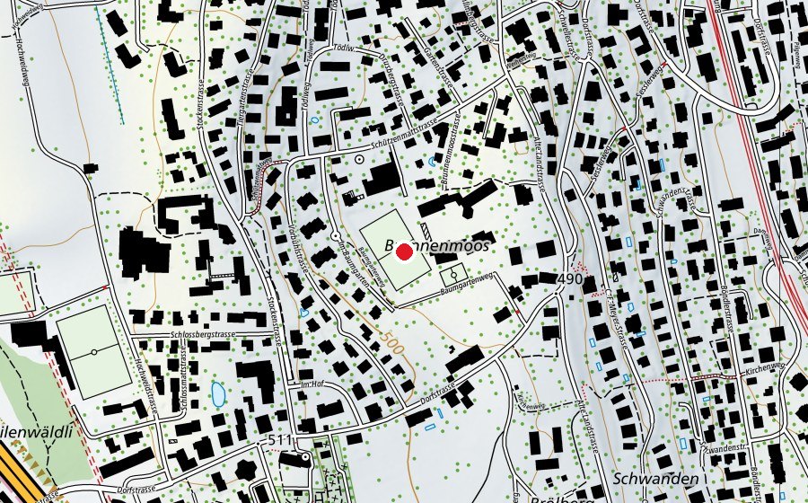 Mappa con la posizione di Sportanlage Brunnenmoos (Centro sportivo)