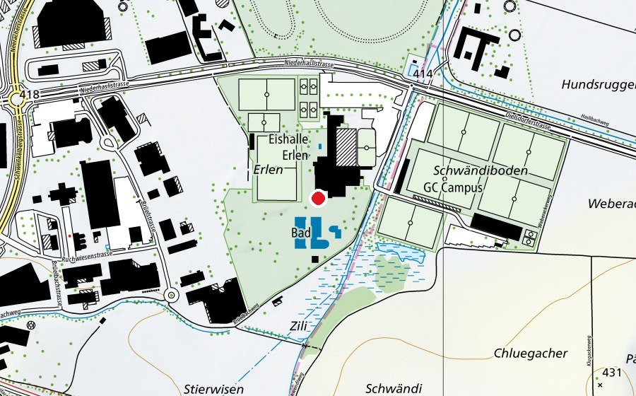 Map showing the location of Sportanlage Erlen (Sports centre)