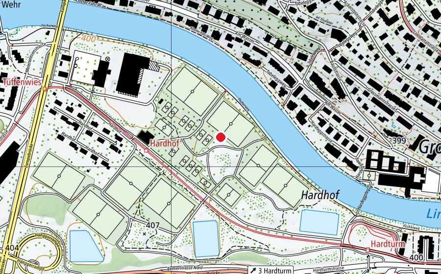 Map showing the location of Sportanlage Hardhof (Sports centre)