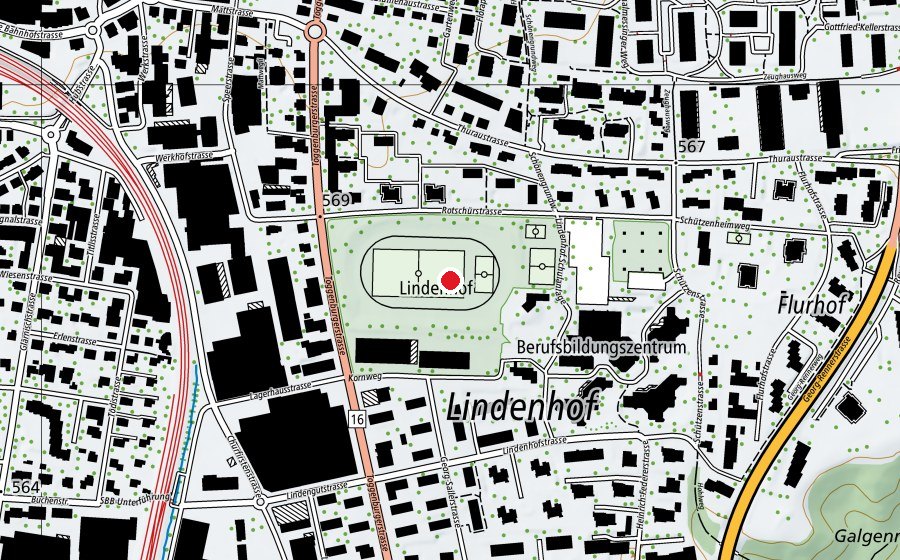 Karte mit dem Standort von Sportanlage Lindenhof (Sportanlage)