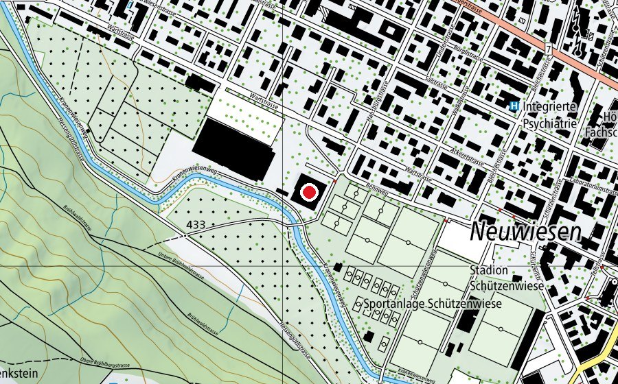 Mappa con la posizione di Sportanlage Rennweg (Centro sportivo)