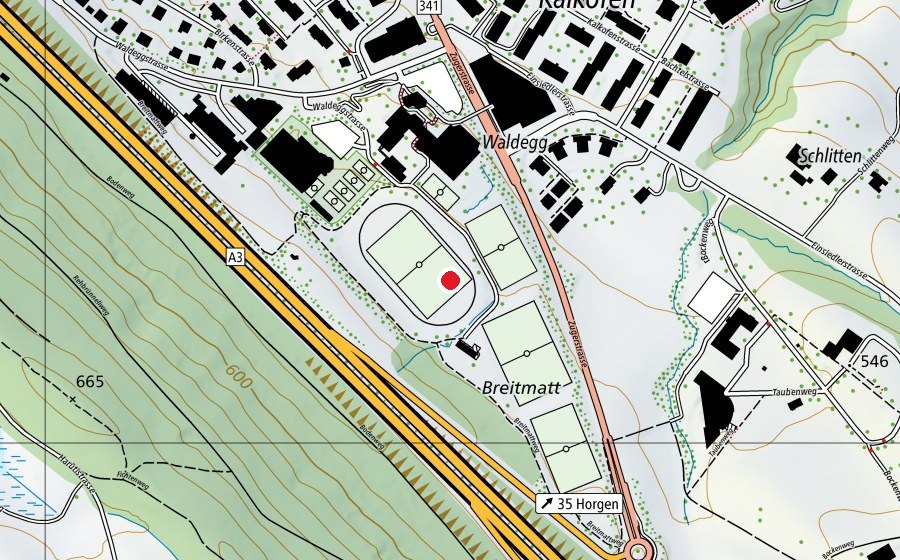 Mappa con la posizione di Sportanlage Waldegg (Centro sportivo)
