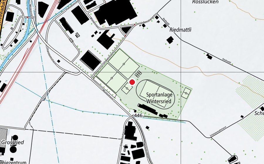 Carte indiquant l’emplacement de Sportanlage Wintersried (Centre sportif)