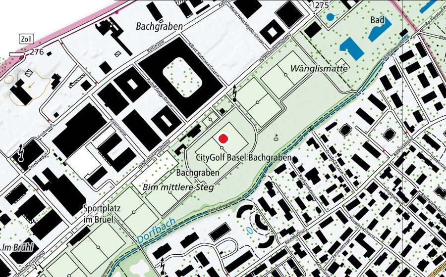 Mappa con la posizione di Sportanlagen Bachgraben (Centro sportivo)