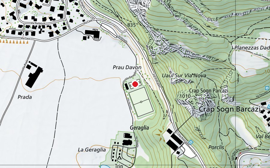 Mappa con la posizione di Sportanlagen Prau Davon (Centro sportivo)