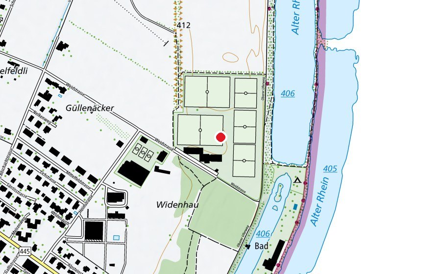 Map showing the location of Sportanlagen Rheinauen (Sports centre)