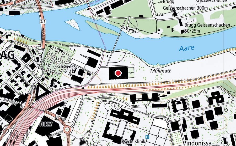 Mappa con la posizione di Sportausbildungszentrum Mülimatt (Centro sportivo)