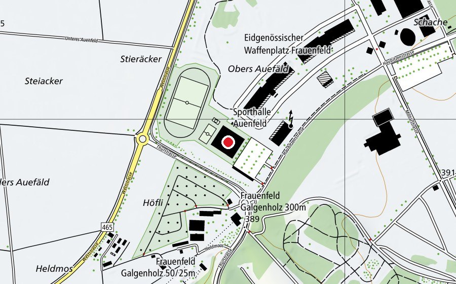 Carte indiquant l’emplacement de Sporthalle Auenfeld (Centre sportif)
