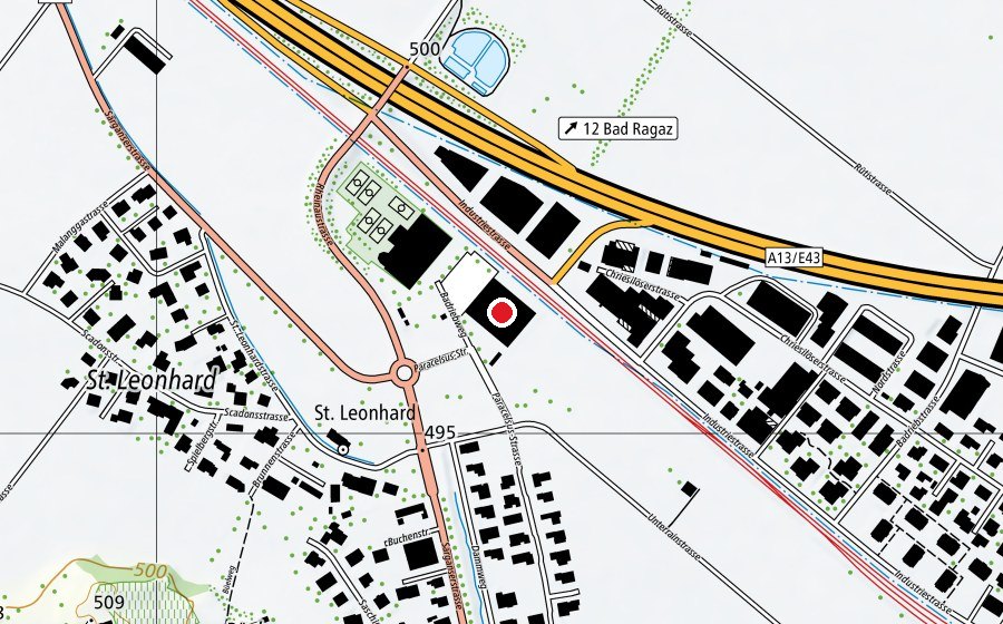 Carte indiquant l’emplacement de Sporthalle Badried (Centre sportif)