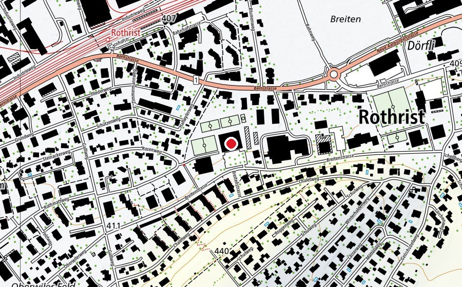 Map showing the location of Sporthalle Breiten (Sports centre)