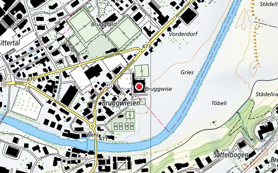 Mappa con la posizione di Sporthalle Bruggwiesen (Centro sportivo)
