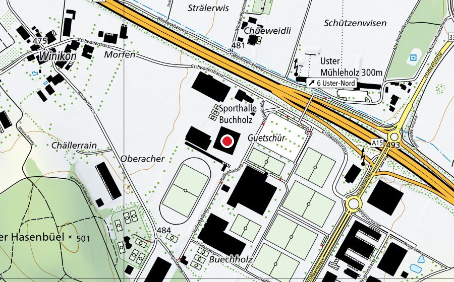 Karte mit dem Standort von Sporthalle Buchholz (Sportanlage)