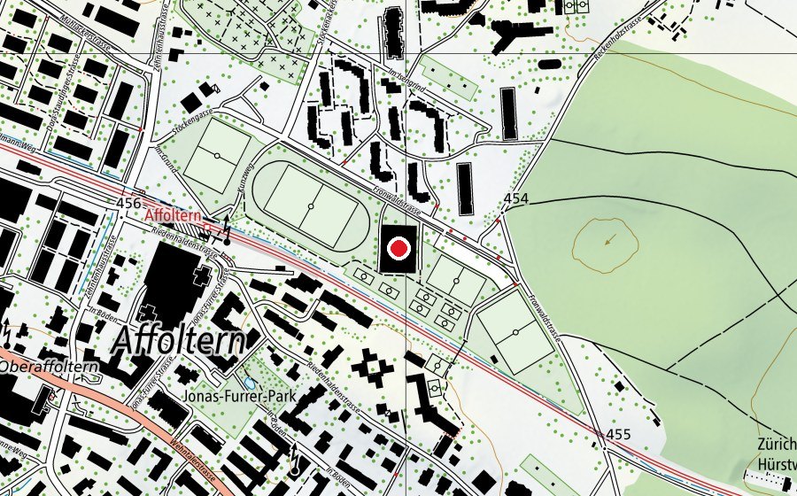 Mappa con la posizione di Sporthalle Fronwald (Centro sportivo)