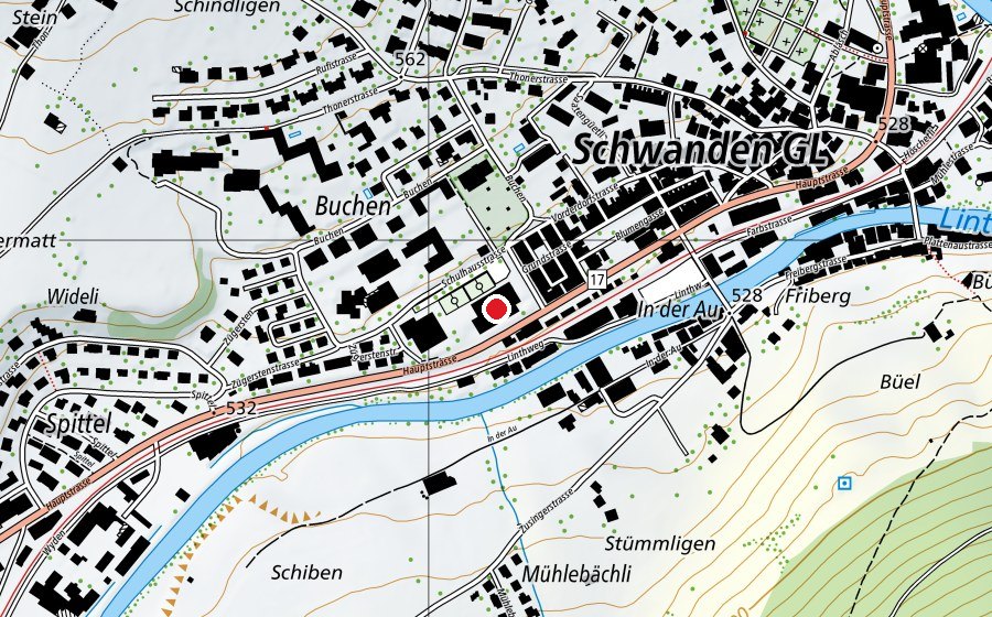 Map showing the location of Sporthalle (Sports centre)