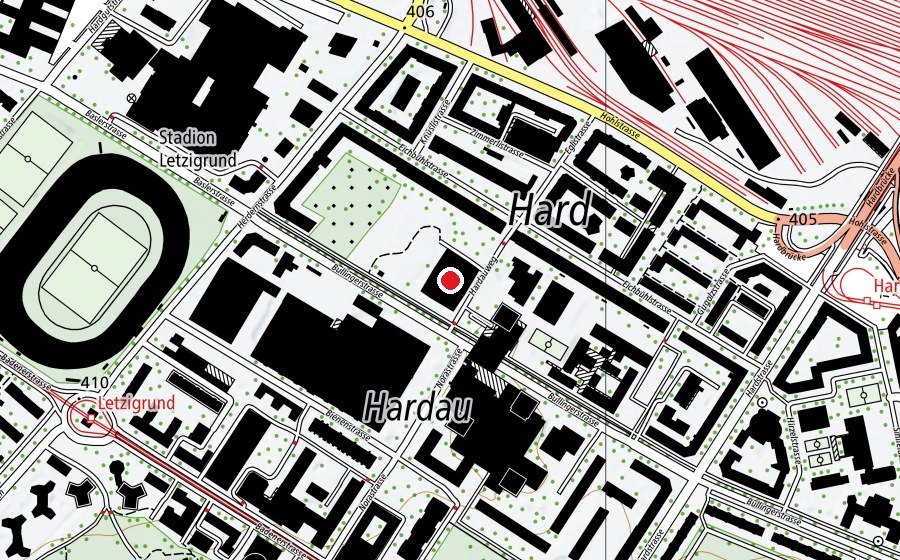 Carte indiquant l’emplacement de Sporthalle Hardau (Centre sportif)