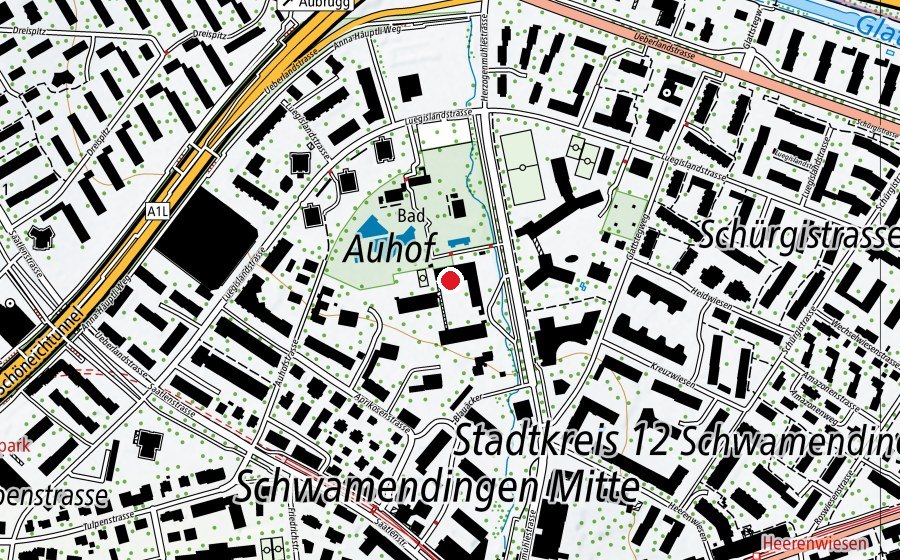 Mappa con la posizione di Sporthalle Herzogenmühle und Auhof (Centro sportivo)