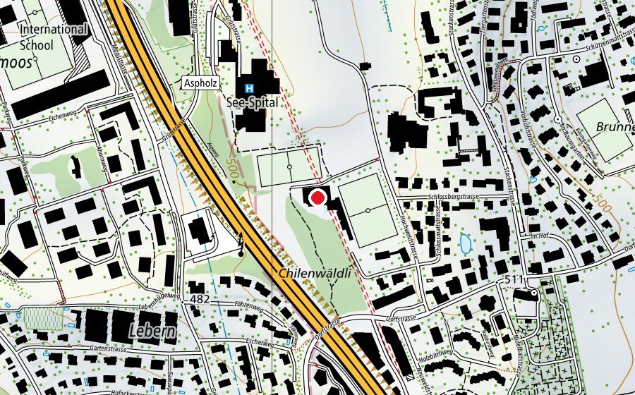 Map showing the location of Sporthalle Hochweid (Sports centre)