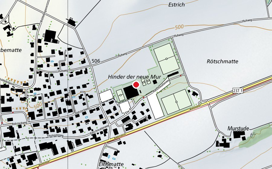 Map showing the location of Sporthalle Ins (Sports centre)