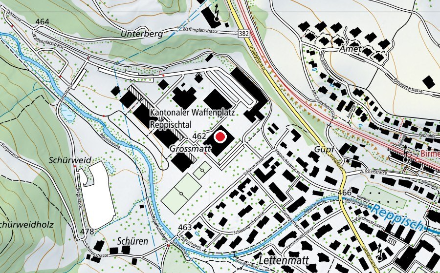 Mappa con la posizione di Sporthalle Kaserne Reppischtal (Centro sportivo)